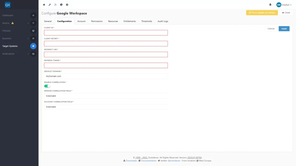 HelloID Screenshot: Connector Google Workspace configuratie
