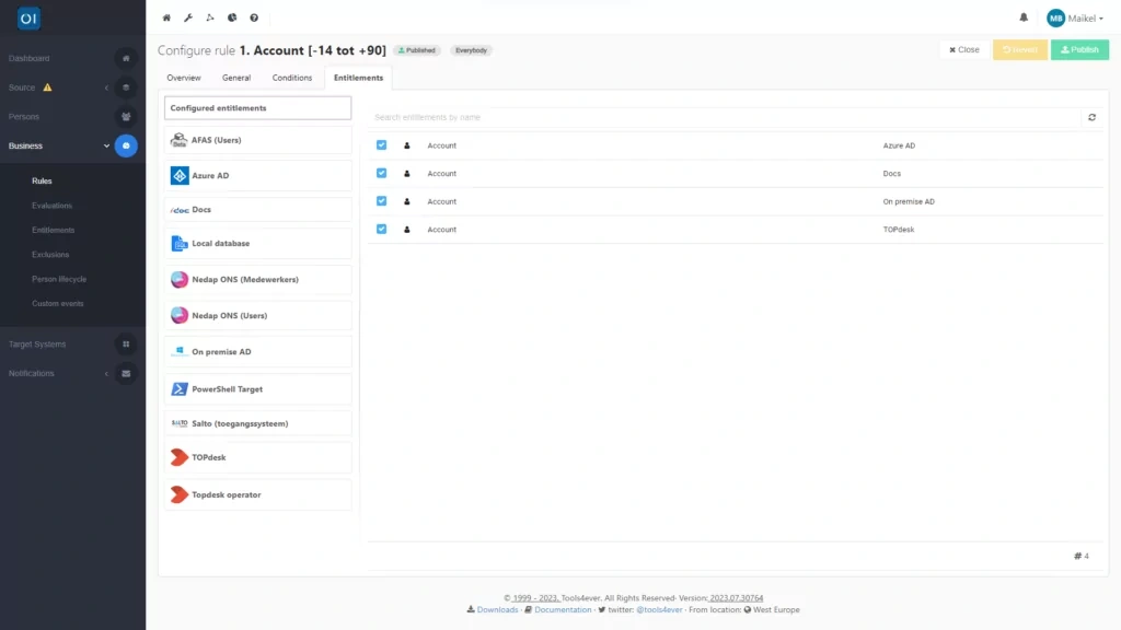 HelloID Screenshot: Bestaande business rule wijzigen