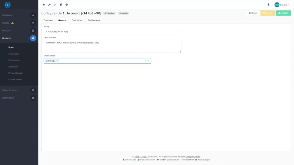 HelloID Screenshot: Business rule naam beschrijving en categorie