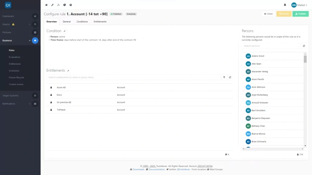 HelloID Screenshot: Business rule overzicht