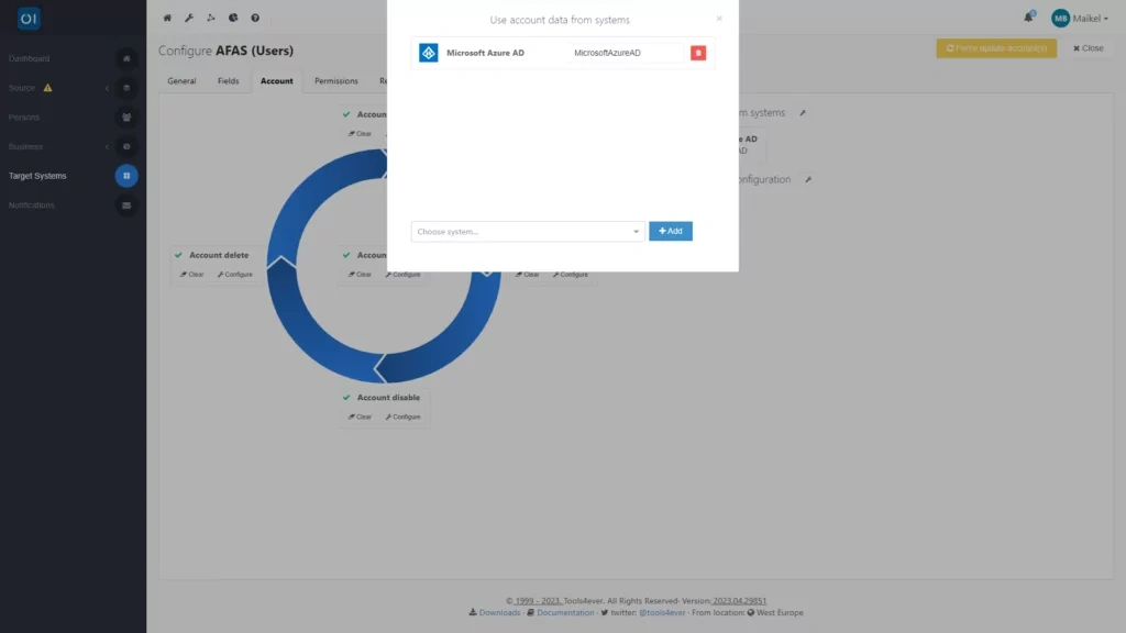 HelloID Screenshot: Connector afhankelijkheid van systeem