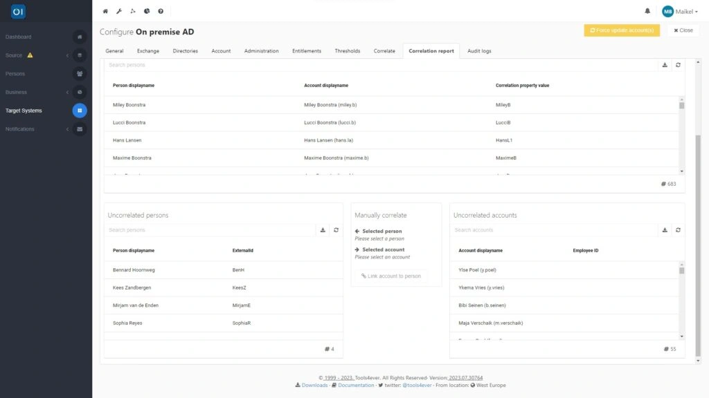 HelloID Screenshot: Correleren van Active Directory