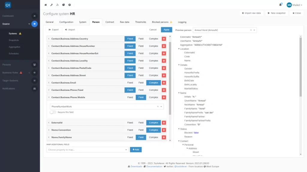 HelloID Screenshot - Gegevens bronsysteem mappen naar Identity Vault