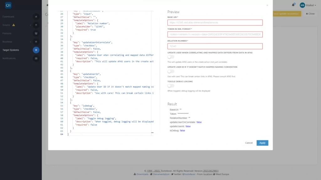 HelloID Screenshot: Importeren van configuration.json voor grafische configuratieinterface