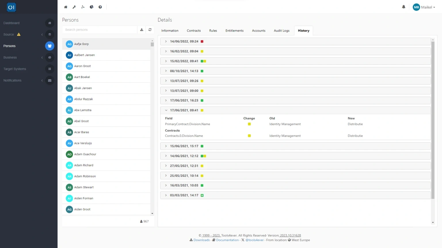 HelloID Screenshot: Person Logging